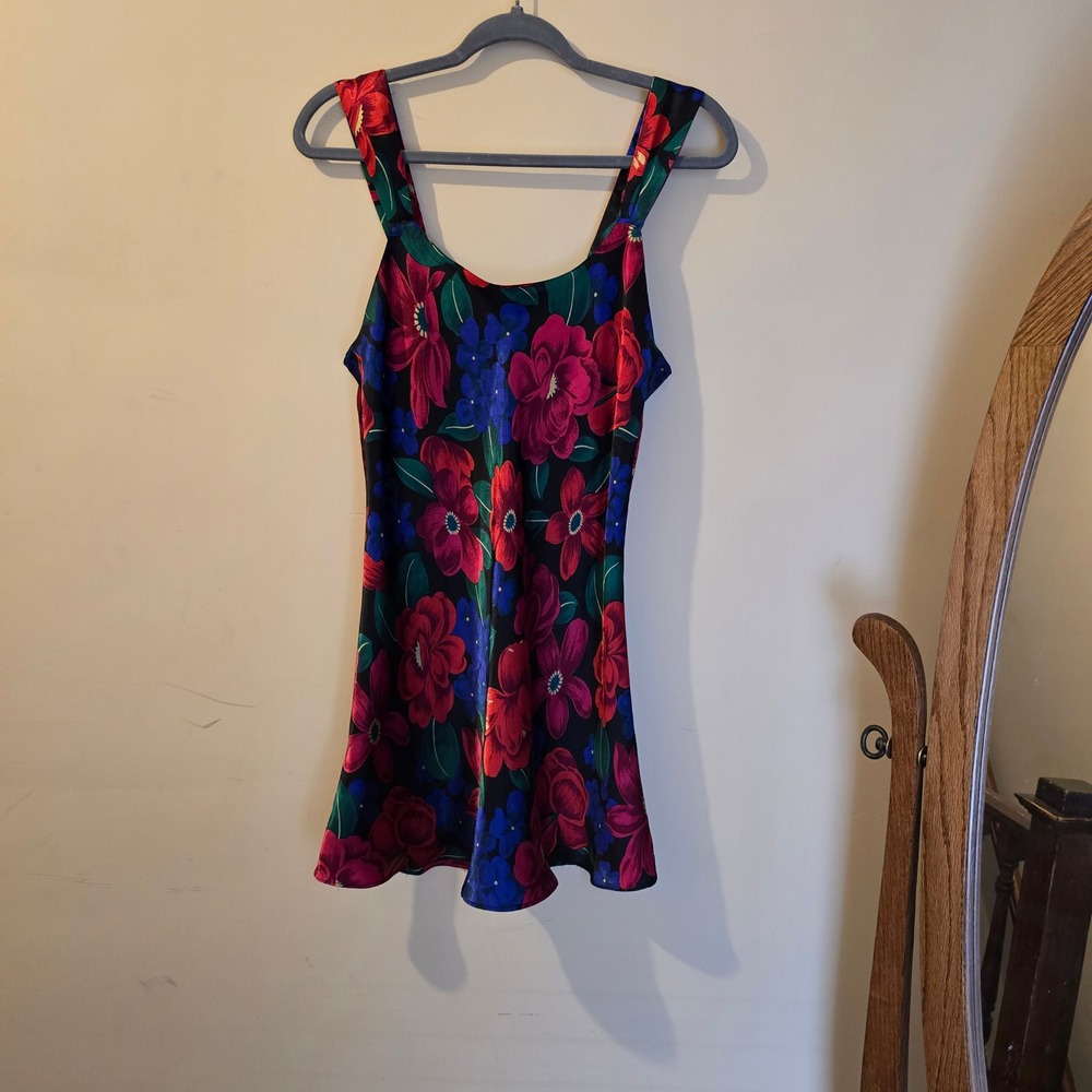 Vintage Sedu Floral Satin Chemise Nightgown Womens Medium Sleepwear